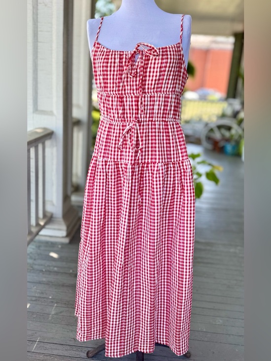 Sim & Sam Dresses & Skirts - Red Gingham Maxi Dress with Tie-Front Detail
